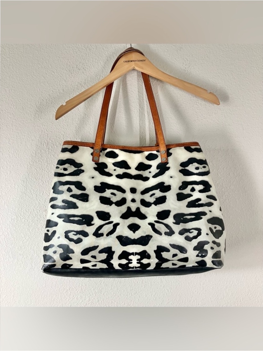 Gwen Stefani L.A.M.B. Animal Print Tote Bag Leather Trim Designer Chic Rocker